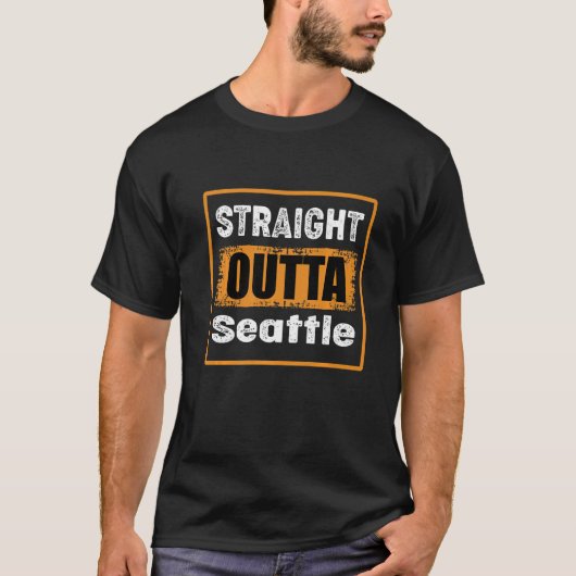 Straight Outta Seattle Washington USA Retro Distre Tシャツ (正面)