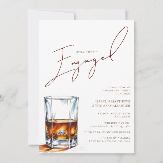 Straight Up Engaged Whiskey Engagement Party 招待状 (正面)