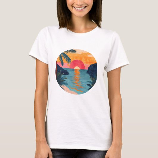 Strand Maritim Mond Wellen Meer Ozean T-Shirt Tシャツ (正面)