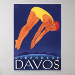 STRANDBAD DAVOS SWITZERLAND Art Deco Travel Poster ポスター<br><div class="desc">Digitally retouched and remastered! Color corrected and blemishes removed! Hi Res reproduction vintage travel posters collection. Strandbad davos,  Switzerland Tourism promotional vintage poster.</div>