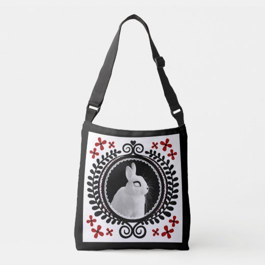 Strange White Bunny Crossbody Bag / Shoulder Tote クロスボディバッグ (正面)