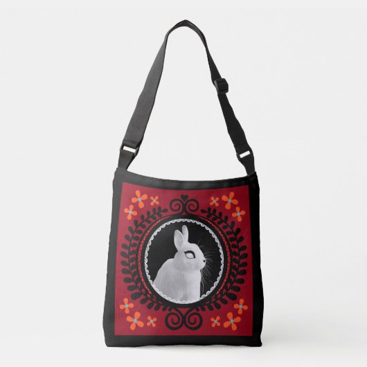 Strange White Bunny Crossbody Bag / Shoulder Tote クロスボディバッグ (正面)