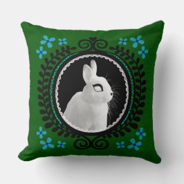 Strange White Bunny: Green, Blue, & Black  クッション