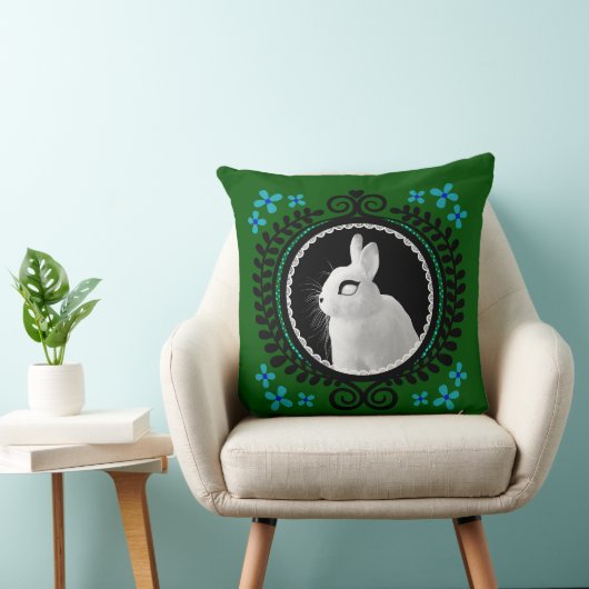 Strange White Bunny: Green, Blue, & Black  クッション (椅子)