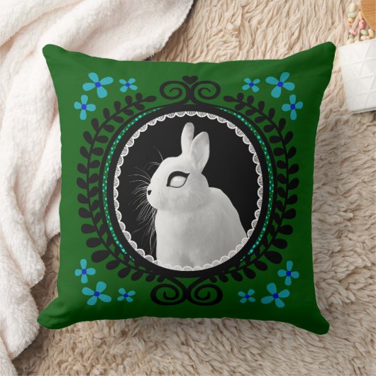 Strange White Bunny: Green, Blue, & Black  クッション (ブランケット)