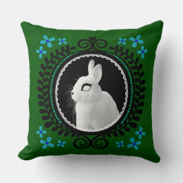 Strange White Bunny: Green, Blue, & Black  クッション