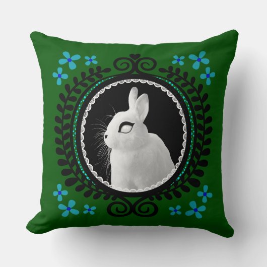 Strange White Bunny: Green, Blue, & Black  クッション (正面)