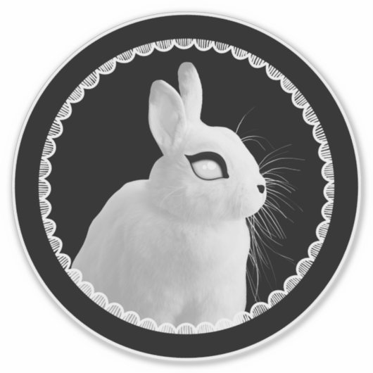 Strange White Bunny Kiss-Cut Vinyl Sticker シール (正面)