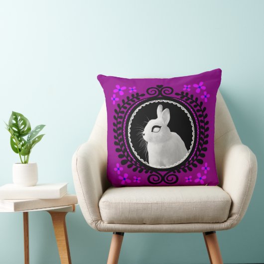 Strange White Bunny: Magenta, Black & Blue クッション (椅子)