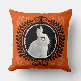 Strange White Bunny: Orange, Teal, & Black  クッション
