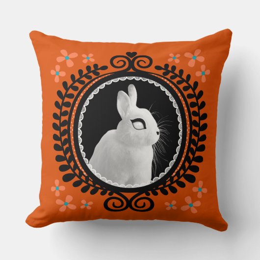 Strange White Bunny: Orange, Teal, & Black  クッション (正面)
