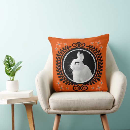 Strange White Bunny: Orange, Teal, & Black  クッション (椅子)