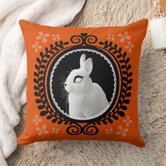 Strange White Bunny: Orange, Teal, & Black クッション (ブランケット)