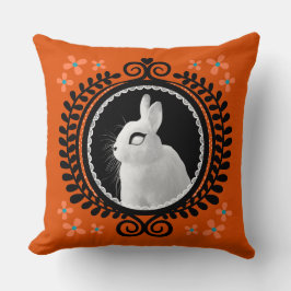 Strange White Bunny: Orange, Teal, & Black  クッション