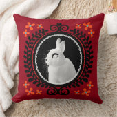 Strange White Bunny: Red, Black, Teal, & Orange クッション (ブランケット)