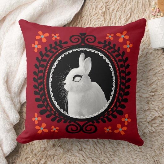 Strange White Bunny: Red, Black, Teal, & Orange クッション (ブランケット)