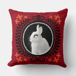 Strange White Bunny: Red, Black, Teal, & Orange クッション