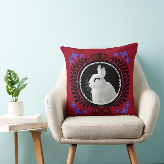 Strange White Bunny: Red, Blue, Pink & Black クッション (椅子)