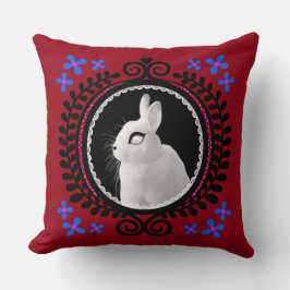 Strange White Bunny: Red, Blue, Pink & Black  クッション