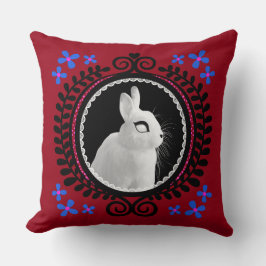 Strange White Bunny: Red, Blue, Pink & Black  クッション