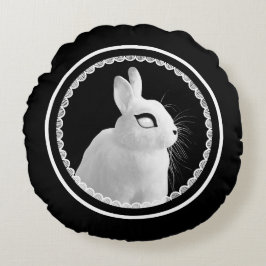 Strange White Bunny Round Pillow ラウンドクッション
