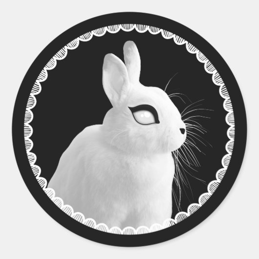 Strange White Bunny Sticker ラウンドシール (正面)