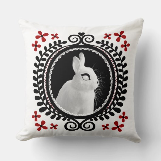 Strange White Bunny: White, Black & Red クッション (正面)