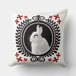 Strange White Bunny: White, Black & Red Throw Pill クッション