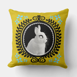 Strange White Bunny: Yellow, Black, & Light Blue  クッション