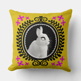 Strange White Bunny: Yellow, Magenta, Red, & Black クッション