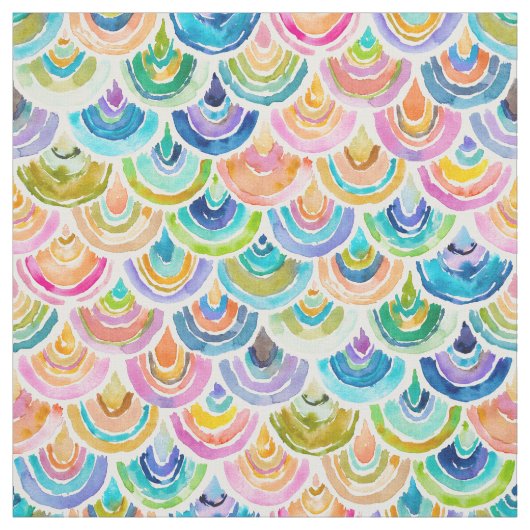 STRANGEBOWの虹の水彩画の魚スケール ファブリック (見本)