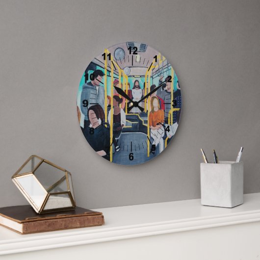 Stranger on the Bus Painting by Alfred Fox ラージ壁時計 (オフィス)