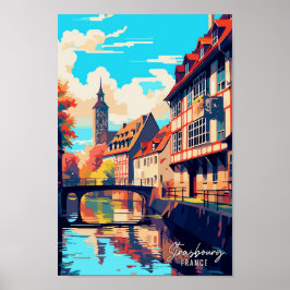 Strasbourg France Art Vintage Travel Illustration ポスター