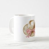 Straw Hat Red White Stripes Bow コーヒーマグカップ (正面左)