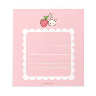 Strawbeary Pink Scallop Border Cute Bear Notepad ノートパッド