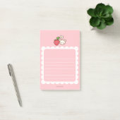 Strawbeary Pink Scallop Border Cute Bear Notepad ポストイット (オフィス)