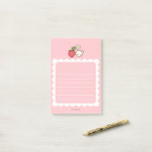 Strawbeary Pink Scallop Border Cute Bear Notepad ポストイット (デスク上)