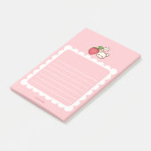 Strawbeary Pink Scallop Border Cute Bear Notepad ポストイット (アングル)