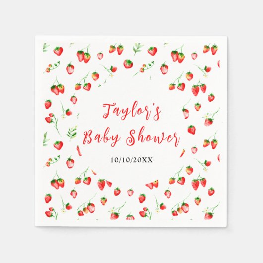 Strawberries and Daisies Baby Shower スタンダードカクテルナプキン (正面)