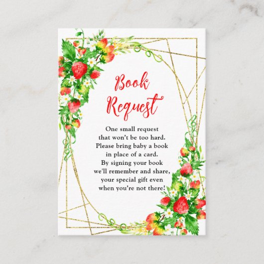 Strawberries and Daisies Baby Shower Book Request エンクロージャーカード (正面)