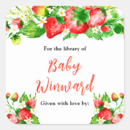 Strawberries and Daisies Baby Shower Bookplate スクエアシール