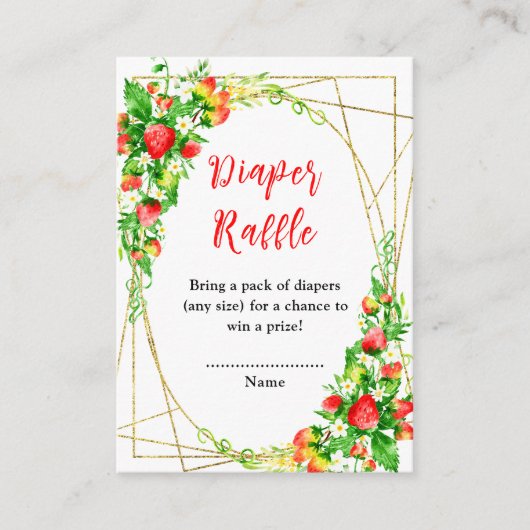Strawberries and Daisies Baby Shower Diaper Raffle エンクロージャーカード (正面)