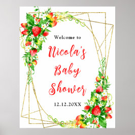 Strawberries and Daisies Baby Shower Welcome ポスター