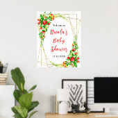 Strawberries and Daisies Baby Shower Welcome ポスター (ホームオフィス)