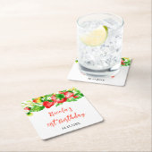 Strawberries and Daisies Birthday スクエアペーパーコースター (インサイチュ)