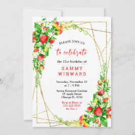 Strawberries and Daisies Birthday 招待状