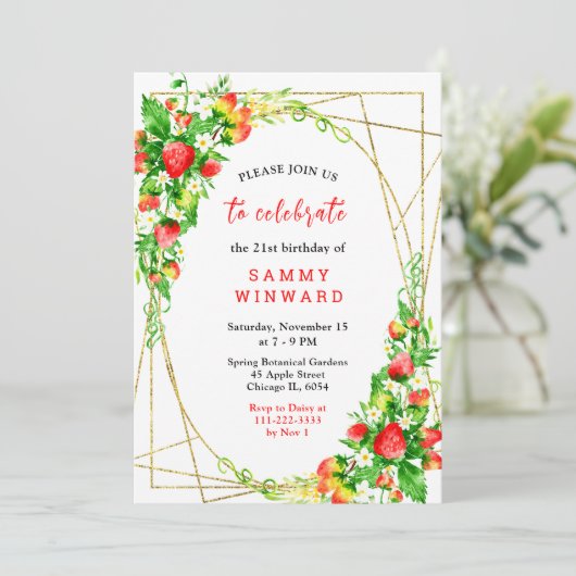 Strawberries and Daisies Birthday 招待状 (スタンド正面)