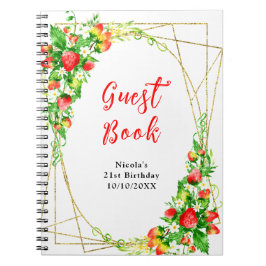 Strawberries and Daisies Birthday Guest Book ノートブック