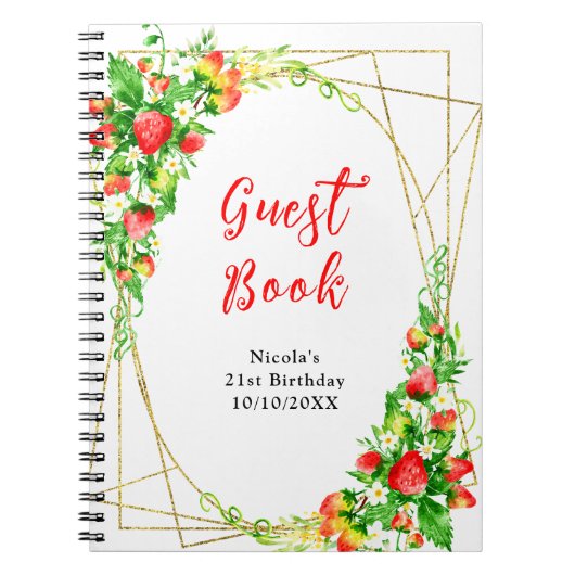 Strawberries and Daisies Birthday Guest Book ノートブック (正面)