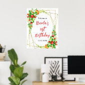 Strawberries and Daisies Birthday Welcome ポスター (ホームオフィス)